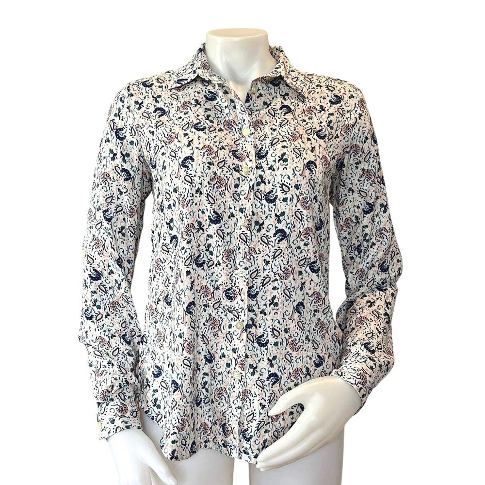 Ann Taylor Womens XS Paisley Floral Button Down Shirt Long Sleeve Blouse Office